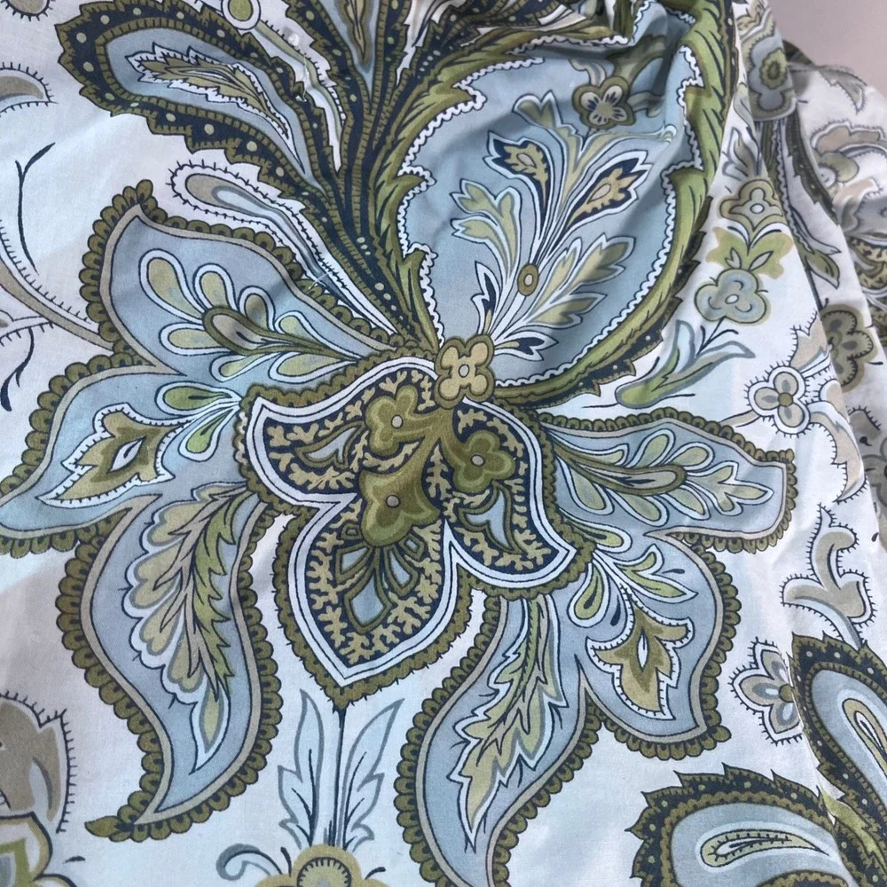 Pottery Barn Charlie Duvet Cover Full Queen Blue Green Paisley 100% Org Cotton